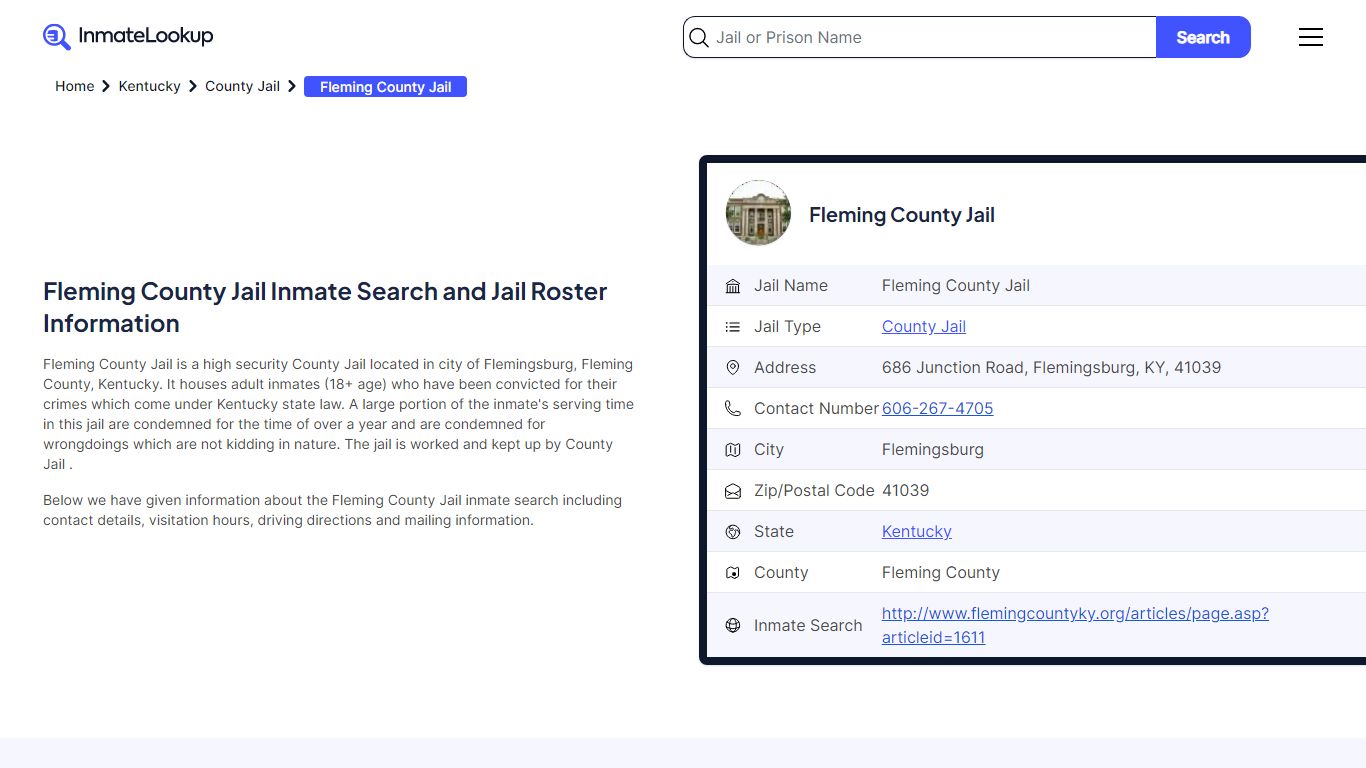 Fleming County Jail Inmate Search and Jail Roster Information